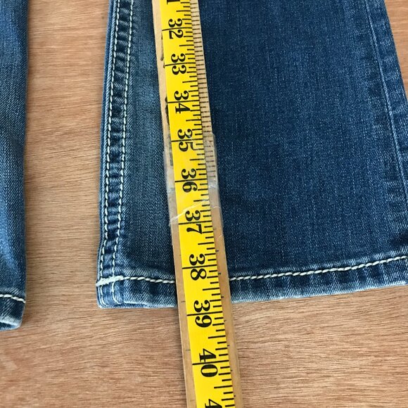 Miss Me Slim Bootcut Jeans Women 26 Blue Mid Rise Zebra Print Distressed Preppy - Picture 6 of 15